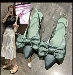 여자 Baotou Sandals Fashion Bow-Knot Low Heels Pumps Female Sexy Sexy Pointed Sandalias de Mujer Womens Shoes 240322