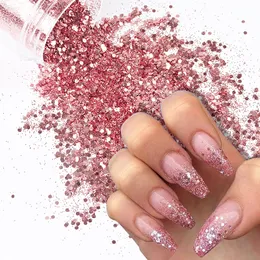 2020 Neues 10-ml-Flaschenlaser-Glitzerpulver Roségold helllila Nagelpailletten Nagelpflaster Schmuckmaterial