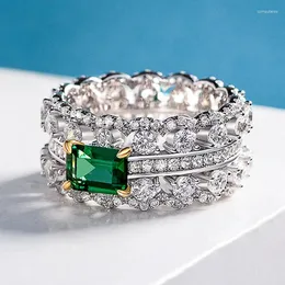 Wedding Rings Huitan Temperament Green Cubic Zirconia Geometric Shaped Fashion Luxury Party Women's 2024 Trendy Jewelry