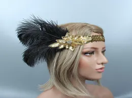 1920. Great Gatsby Black Bridal Bandband Feather Beather Girl Girl Peacock Feather Wedding Queen Głowa PROM Księżniczka Party urodzinowe 5520565