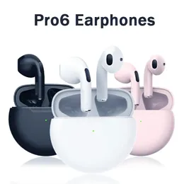 2024 Uppgraderad version Pro 6 TWS trådlösa hörlurar med Mic Fone Bluetooth i öronörlurar Sportörhängen som kör Pro6 -headset för iPhone Xiaomi Mobil smarttelefon
