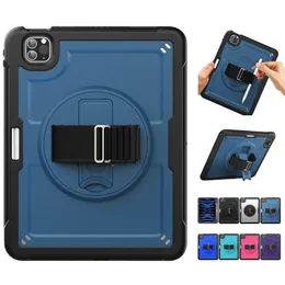360 Rotating Kickstand Shockproof Tablet PC Case For iPad 10th Pro 11 Air 4 5 10.2 10.5 9.7 Hybrid PC Soft TPU Silicone With Anti Fall Wristband Heavy Duty Cover