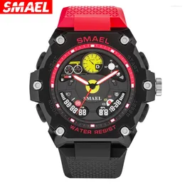 Armbanduhren Smael Quartz Armbanduhr für Männer Militärarmee Alarm Dual Display LED Digital Sport Watch Car Dashboard Indikator Dekoration