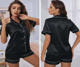 Summer Sexy Women Silk Sleepwear Casual Shorts Textile Homewear Solid Color Short Sleeve Pajamas Comfortable Breathable Large Size7691109