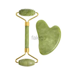 Массажные камни камни 2pcs нефритовые массагеры для лица тела тела Gua Sha Scaper Beauty Facial Roller Set натуральный гуак