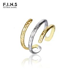 FINS 925 Sterling Silber Layered Line Doppelfarbiger offener Ring Retro faltige verstellbare Fingerringe für Damen Herren Edlen Schmuck 240322