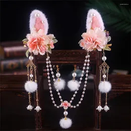 Acessórios de cabelo estilo antigo hanfu headdress crianças bonito doce orelha clipes borla testa decoração brincos conjunto menina presente