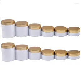 Garrafas de armazenamento vasos de plástico branco Cosméticos vazios Recipientes PET embalando 50G 80G 100G 150G 200G 250G Gold Refil Bottle Makeup Jars