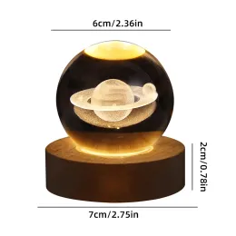 3D Crystal Ball Night Lamp для детей деревянная базовая ночная лампа фэнтезийная стола для представленного космоса хрустальный шарик светодиодный галактик планета