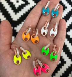 Ohrringe Mini CZ Huggie Hoops 7 Bunte Emaille Perlen Charm Hoop Ohrring Goldfarbe Mode