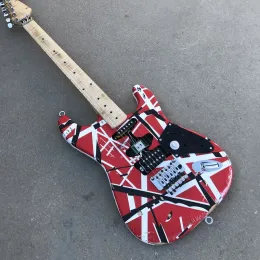 Gitara bezpłatna wysyłka/Eddie van Halen/Red Frankenstrat Electric Guitar/Heavy Aged Guitar/White Black Red Stripe