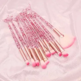 10st Pink Mermaid Makeup Borstes Set Eyeshadow Blush Foundation Brush Lip Brush Crystal Make Up Brush Sats Maquiagem