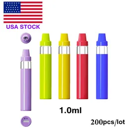 USA Stock 1 ml wiederaufladbare Einweg-Vape-Vape Pen postless 350 mAh Akku leerer Verdampfer Stifte Patronen Typ-C Ladeanschluss OEM verfügbar 200pcs/Los gemischt 5 Farben