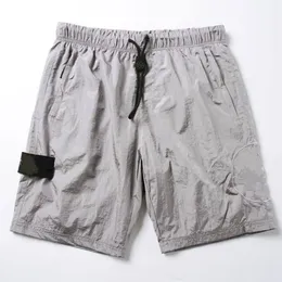 Praia shorts de verão masculino calça de nylon curta Fashion que corre sol solto Processo de lavagem seca de tecido puro de tecido de hip-hop insta