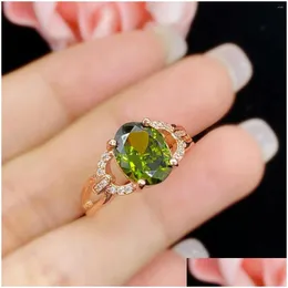 Cluster -Ringe Style Oval Imitation Großmutter Olive Green Tourmaline Open Ring Drop Lieferung Dhghe