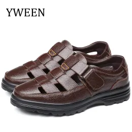 Sandals YWEEN Men Sandals Split Leather Sandals Men Outdoor Casual Shoes Breathable Fisherman Shoes Men Beach Shoes Big Size Sandals