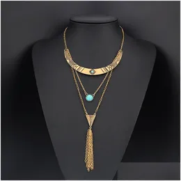 Pendant Necklaces Bohemian Womens Necklace Retro Style Mti-Layer Hanging Exquisite Stone Tassel Sweater Chain Jewelry Drop Delivery P Dh8G7