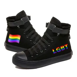 Boots Sneaker Rainbow Stripe Lgbt Pride Print Casual College Style Shoes Hightop Canvas Shoes Sneakers Men Women