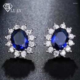 Bolzenohrringe Lxoen Mode blauer Oval Zirkon für Frauen präsentieren Geschenk rotes Kristall Bijoux Mädchen Ohren Oorbellen klein