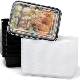 식기 38 온스 15pack 직사각형 식사 준비 용기 뚜껑이있는 컨테이너 - 하나의 구획 벤토 박스 쌓을 수있는 냉동고/전자 레인지/식기