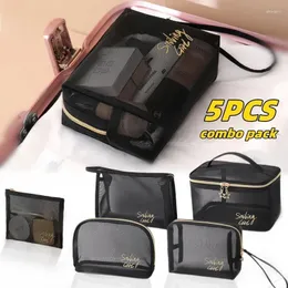 Duffel Bags 5-Pack Makeup Bag Combo Mesh Transparent Storage Travel Portable Cosmetic Organizer Toiletry