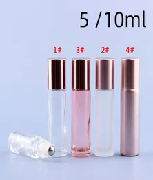 5 10ML Mini Roll On Roller Bottle Bottiglie di vetro profumate Bottiglie di olio essenziale in oro rosa Contenitore di profumo con sfera in metallo in acciaio5113095