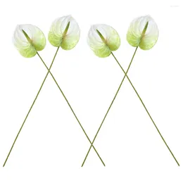Fiori decorativi 4 pezzi decorazioni nuziali simulazione anthurium andraeanum ramo ramo fai -da -te bouquet lifelet white finte artificiale sposa