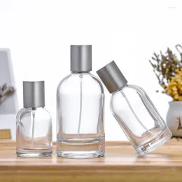 Depolama Şişeleri 30ml 50ml 100ml Boş doldurulabilir Parfüm Şişesi Cam Silindirik Sprey Alt Bottling Seyahat Taşınabilir Parfum Atomizer