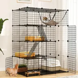 Cat Carriers 4-Tier Indoor Enclosure With Hammock - Large Metal Wire Playpen Kennel For 1-3 Cats