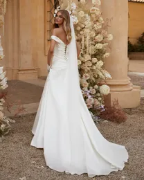 Off-Shoulder Satin Wedding Dress: Elegant A-Line Bridal Gown