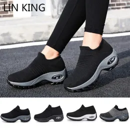 Botlar Lin King Kadın Açık Mekan Sıradan Spor Ayakkabıları Büyük Boyu Kaymaz Spor Ayakkabıları Üzerinde Kayma Rahat Yükseklik Artış Salıncak Ayakkabıları