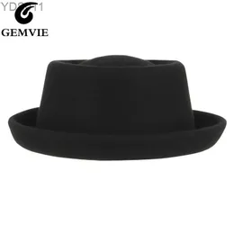 Wide Brim Hats Bucket GEMVIE Classic 100% Wool Soft Felt Pork Pie Hat Fedora Mens Autumn and Winter Curved Dress yq240403