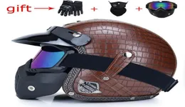 Couro PU retro rosto aberto capacete de motocicleta meio capacete 34 capacete para enviar 2 peças de presente DOT qualidade 13039491