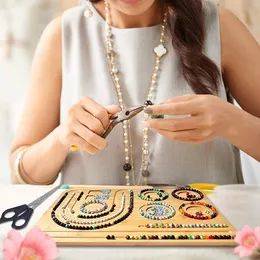 Perlenbrett für DIY -Armband Halskette Bambus Combo Perlen Matten Tablett Holzlager Organisator Juwely Erstellen Erkenntnisse Accessoires Accessoires