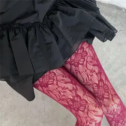 Meias femininas meia-calça sexy vermelho roxo oco malha arrastão coxa meias altas lingerie meias corpo noite festa