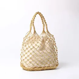 Золото, серебро, 2 цвета, яркие бумажные веревки, полая тканая сумка, соломенная сумка с хлопковой подкладкой, женская сетчатая сумка, сетчатая пляжная сумка 240329