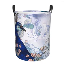 Laundry Bags Waterproof Storage Bag Floral With Peacock Household Dirty Basket Folding Bucket Clothes Toys Organizer