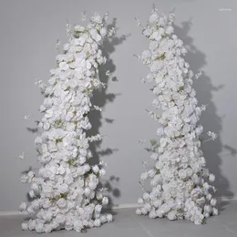Decorative Flowers Moon Shape Horn Arch White Flower Runner Wedding Backdrop Arrangement Marriage Event Party Stage Prop Table Floral