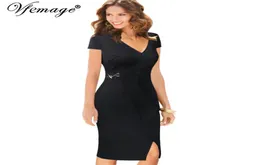 Vfemage Womens Elegant Vintage v Neck Ruched Plateed Speld Wear to Work Vestidos Office Business Party Bodycon Gheath 005 D11401185