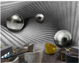 Wallpapers Modern Wallpaper For Living Room Metal Ball 3D Space Tooling Mural Custom