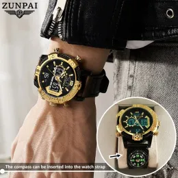 Zunpai originale maschile watch top marchio lussuoso orologio sport oro oro maschi quarzo orologio digitale impermeabile militare militare