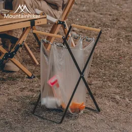 Möbler Mountainhiker Outdoor Camping Trähandtaget Bracket Hemma vikbart köksskräp förvaringsställ Portable Plastic Warbage Påse