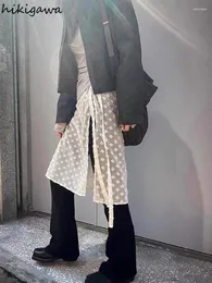 Spódnice Flocking Flowers Women Odzież Bandaż w talii koronka Jupe Koreańska moda Tunika Saia Wyglądaj na letnią spódnicę 7N540
