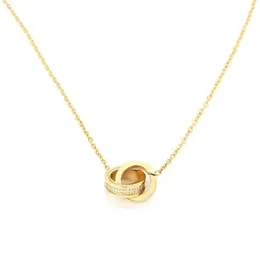 2024 Juvelerdesigner för kvinnor Guldhalsband Sterling Silver Double Ring Diamond Pendant Rose Gold Female Necklace Masquerade Ball Chain Jewelry Gift Q8