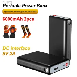 Mobiltelefon Power Banks Nya 2st 6000mAh Power Bank 5V/2A DC Output Mini Portable Charger Externt batterispack för uppvärmningshandskar Sockor Skor Underkläder 2443