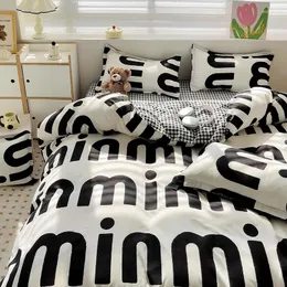 Yatak takımları siyah harf baskılı set basit yorgan kapak sayfası ikiz tam boy kızlar kızlar yatak keten yumuşak polyester ev tekstil