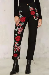 Kadınlar Kot pantolon Erken İlkbahar ve Sonbahar Yüksek Bel Renk Nakış Gül Sokağı Net Kırmızı Denim Düz Pantolon