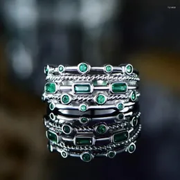 ウェディングリングHuitan Luxury Blue/Green Cubic Zirconia Women for Engagement Ceremony Party Noble Lady Finger Ring Fashion Jewelry