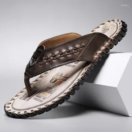 Pantofole lussuose uomini in pelle genica fatti a mano Flip fluttuanti da uomo comodi flip-flop maschili