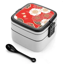 Dinnerware Vintage Japanese Wedding Kimono Pattern Double Layer Bento Box Salad Portable Picnic Fine